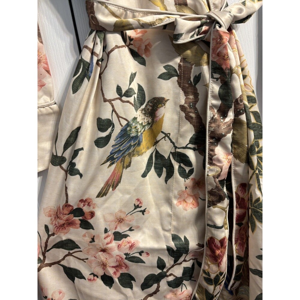 Pottery Barn Nola Silky Piped Robe Womens medium muted floral birds bridal gift - Picture 2 of 13